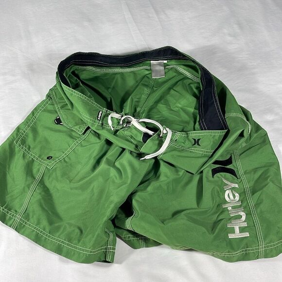 Hurley mens green solid polyester board shorts 10" inseam swimwear - size 38 - Picture 7 of 12